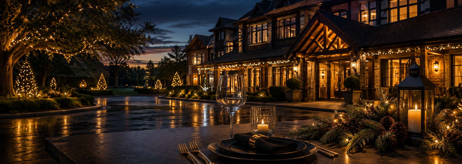 Festive dinner table setting at Oakwood Hotel Gloucester