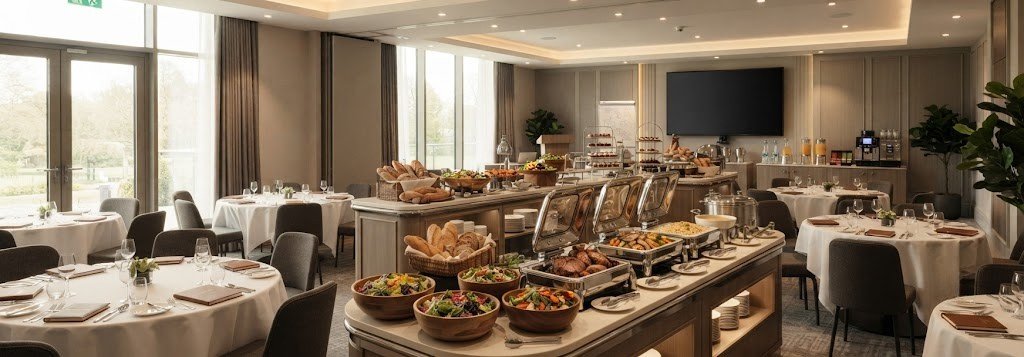 Hot delegate lunch served during a training day at Oakwood Hotel