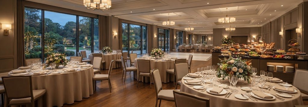 Group function table set for dinner at Oakwood Hotel Gloucester