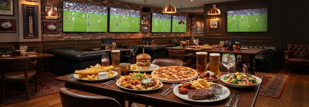 Pub food served during a live match at Oakwood Hotel