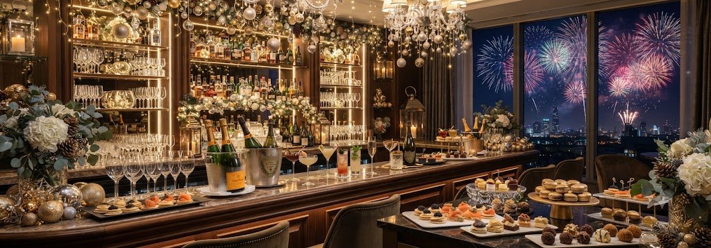 Festive bar at Oakwood Hotel ready for New Year's Eve