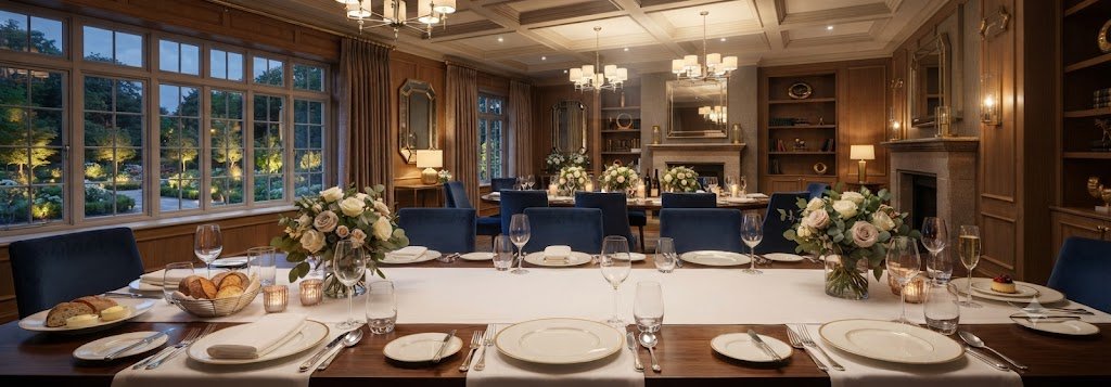 Private dining room set for a celebration at Oakwood Hotel Gloucester
