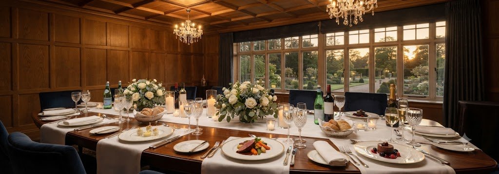 Elegant private dinner table at Oakwood Hotel near Gloucester