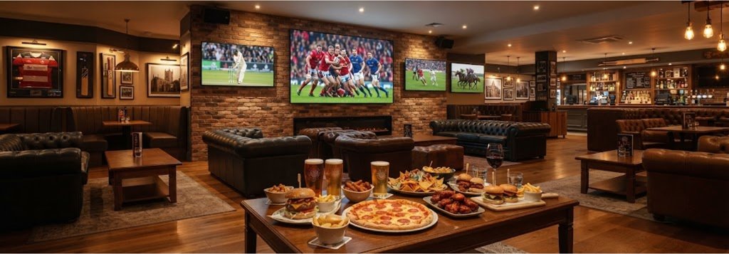Fans watching live sport in The Pub at Oakwood Hotel Gloucester