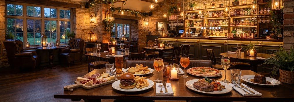 The Pub at Oakwood Hotel on a busy evening near Gloucester