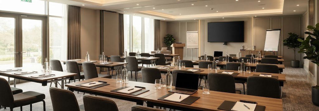 Training room set up classroom-style at Oakwood Hotel Gloucester