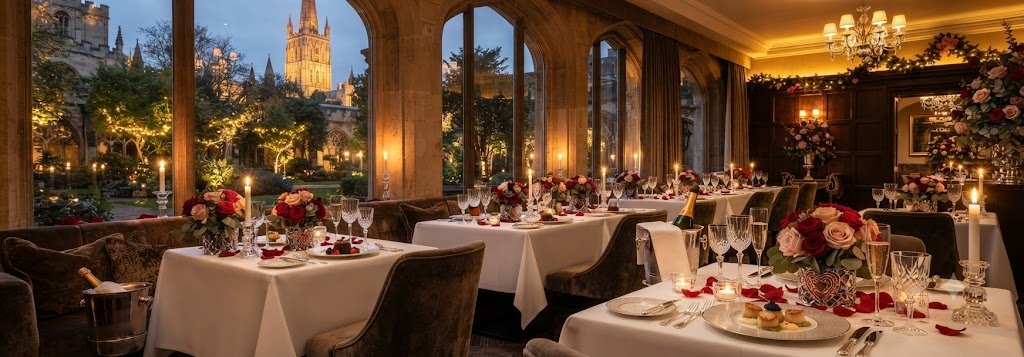 Candlelit Valentine's dinner table at Oakwood Hotel Gloucester