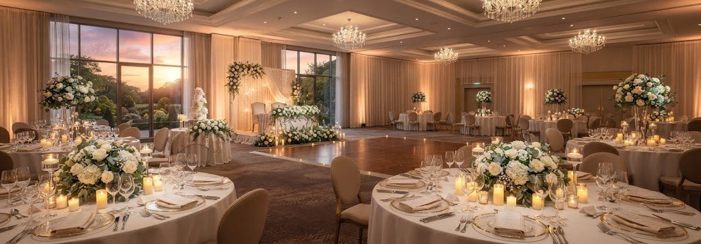 Wedding reception dinner set-up at Oakwood Hotel Gloucester